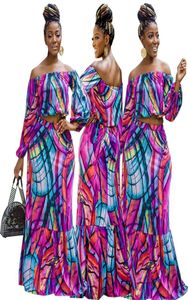 Lange vrouw rok set twee stukken jurk pakken multi paarse kleur lange jurk pakken grote maat kleding set slash shouder koude schouder 2973565