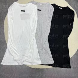 Longues femmes à manches longues t-shirt lettres chemise robe hauts pour les femmes élégant gris noir blanc col rond chemises à bascule haut