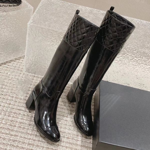 Dernières bottes longues d'hiver pour femmes bottes à talons hauts tricotés chaussures épaisses sexy véritable 100% cuir daim haut tendance chaussures de qualité bottes d'équitation pour mollets Stivali