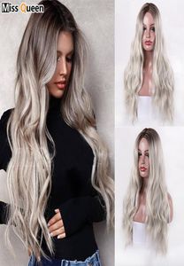 Longues perruques pour femmes ombre platine blondes perruques résistantes à la chaleur côté synthétique ondulée pour les femmes afro-américaines cosplay9104435