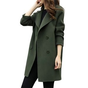 Lange wol warme jas dames knop vaste knop vrouw zwart lange lagen winter warme winddicht overjassen mode vrouwelijk melanges t190903