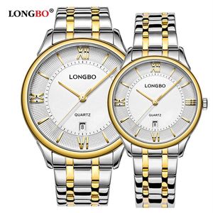 LONGBO Marca de moda Estilo de negocios Caballero reloj Casual Relojes de cuarzo de acero inoxidable Relojes de pulsera impermeables para parejas 50013161