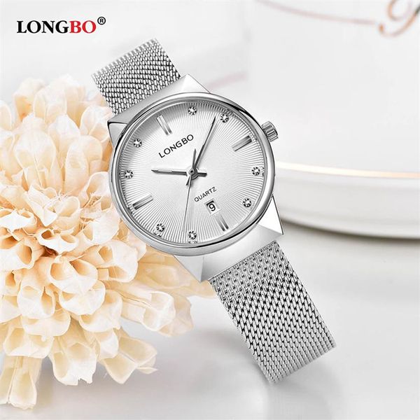 LONGBO, relojes de lujo para hombres de negocios, correa de acero inoxidable de lujo, reloj de cuarzo para hombre y mujer, reloj de pulsera con calendario para parejas, regalos 5028228S