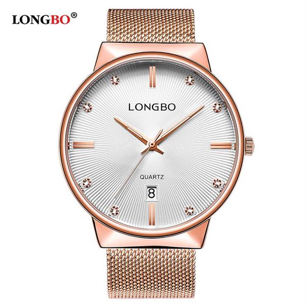 LONGBO relojes de lujo para hombres y mujeres de negocios, banda de acero inoxidable de lujo, reloj de cuarzo para hombre y mujer, reloj de pulsera con calendario para parejas, regalos 5022698