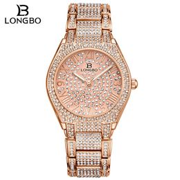 Longbo luxe strass bracelet montre femmes diamant mode dames or rose robe montre en acier inoxydable cristal montre-bracelet224T