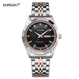 LONGBO Relogio Masculino marca de lujo completa de acero inoxidable pantalla analógica fecha reloj de cuarzo reloj de negocios hombres mujeres reloj 801642581