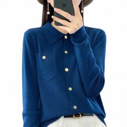 Longming Fi Cardigan en laine à revers pour femmes Printemps Cardigans Vintage Tops Chic Lg Manches Solide Tops en tricot Coréen Vêtement O0Yg #