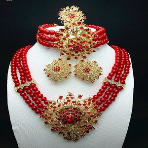 Longqu 7 jours de livraison aux États-Unis Dubaï ensembles de bijoux colorés collier de perles africaines fête de mariage nigériane conception de perles rouges soeurs gifrs 240102