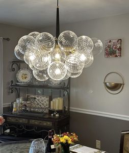Lampe suspendue moderne en verre rotatif avec boule à bulles de 24 pouces de diamètre, globe noir et transparent en verre soufflé, petit plafonnier pour chambre à coucher, bureau, salle à manger