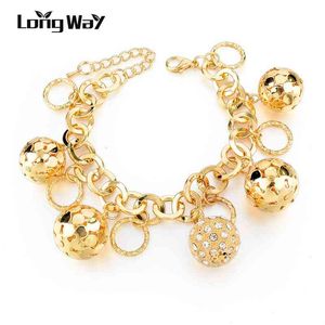 Longway Strand Armband zilveren kleur goud S met holle bal Crystal voor vrouwen accessoires SBR160023103