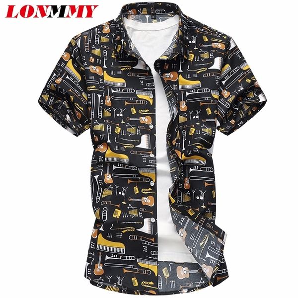 LONMMY 6XL 7XL Chemises à fleurs pour hommes Blouses Casual Modèle de guitare Style Punk Chemises à manches courtes Chemises à fleurs Hommes Vêtements Été Y200408