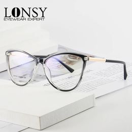 LONSY Retro gafas de lectura tipo ojo de gato montura mujeres Anti luz azul gafas de ordenador presbicia dioptrías 100 200 300 400 240118