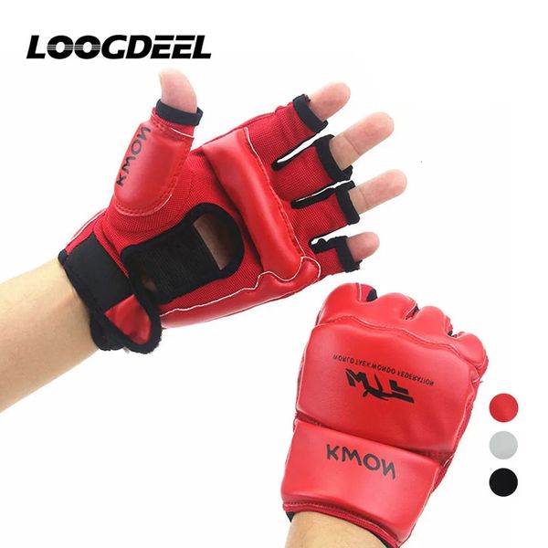 LOOGDEEL Gants de boxe demi-doigt en cuir PU MMA combat Kick gants de boxe enfants hommes karaté Muay Thai entraînement gants d'entraînement 231225