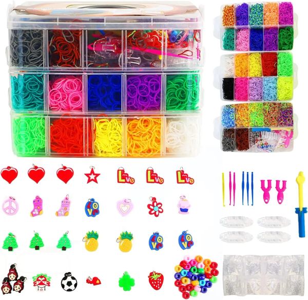 Kit de bandes de métiers à tisser pour enfants 15000+ PCS Rubber Bands Set Bracelet Bracelet Making Set Bands Elastic Bands