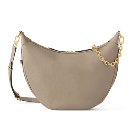 Loop Big Moon Crossbody Tas Echt leer Afneembare ketting Riem Rits Kleine portefeuilles Enkele schouder Onderarmtassen Dames Grote draagtas 38 cm