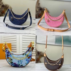 Bolso cruzado baguette en forma de media luna con lazo, bolso de diseñador, tejido jacquard, denim descolorido, espectáculo en cadena, bolsos de hombro para mujer