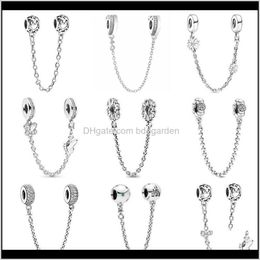 Zilver losse kralen Sier 925 Sparkling Clear Sparkle Flower Safety Chain Charm Bead Fit Originele armband hanger Diy Jood