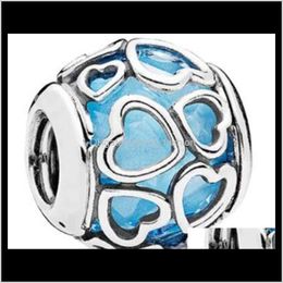 Granos sueltos Jewelrysummer Ajustes auténticos para pulseras Pandora Original 100% 925 Sterling Sier Bead Blue Encased In Love Charm 3 Color