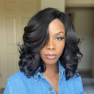 Vague de corps lâche cheveux synthétiques bouclés Bob perruque partie latérale perruques pour femme noire blanche Cosplay fête usage quotidien fibre résistante à la chaleur