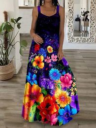 Lâche décontracté grande taille longue robe Maxi plage robes de soleil femmes sans manches mode d'été imprimé Boho Maxi robe longue 240321