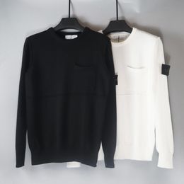 Lâche décontracté tendance haute rue manches étiquette ligne brassard à manches longues col rond couleur unie sans chapeau style basique pull bas pull tricoté pull pour la chaleur