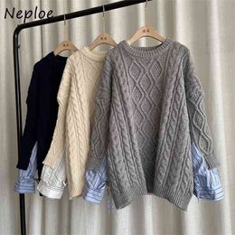 Loose Crazy Style Twist Argyle Thicked Warm Knit Sweater Mujeres O Neck Pullover Manga larga Pull Femme Winter Sueter 210422