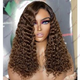 Lâche profonde bouclée Ombre cheveux humains 360 dentelle frontale perruques pour femmes brun Bronze fané brésilien Remy cheveux perruque