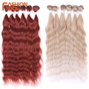 Losse Diepe Water Wave Haar Bundels Synthetisch Haar Ombre Blond Roze Haar Weave Bundels 6 StuksPack 20 Inch 240118