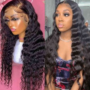 Loose Deep Wave Lace Frontale Wig Human Hair 13x4 180% Curly S 13x6 Transparant 220608