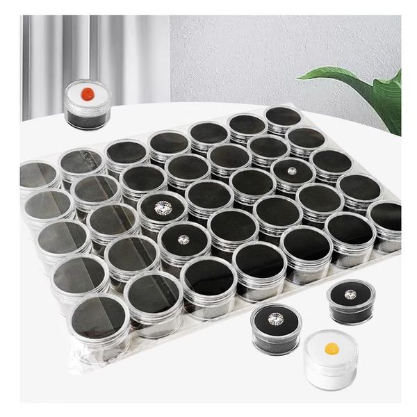 Boîte de rangement en plastique en diamant en vrac bijoux Gemmes perles affichage jars ronds Black White Blanc Insert Gemstone Holder Organisateur