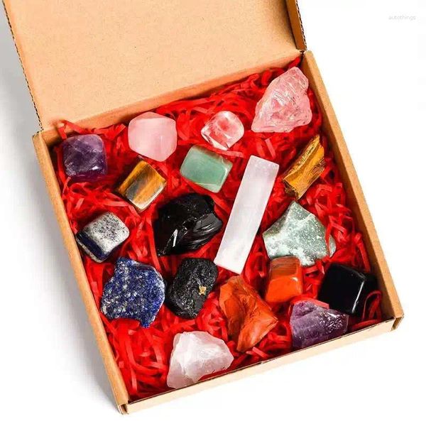 Diamants en vrac 16pcs Cumbels de tobel en pierre de cristal naturel 7 Chakra Raw Christmas Box Box Festival Decoration