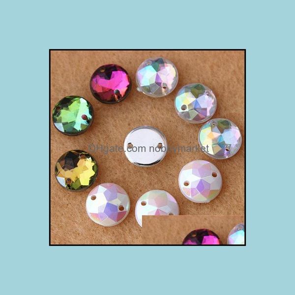 Diamants en vrac 300pcs / lot 10 mm Crystal Ab Couleur en acrylique Flat arrière Round Forme des billes à plat coudre sur 2 trous ZZ4 DRO OTFQ7