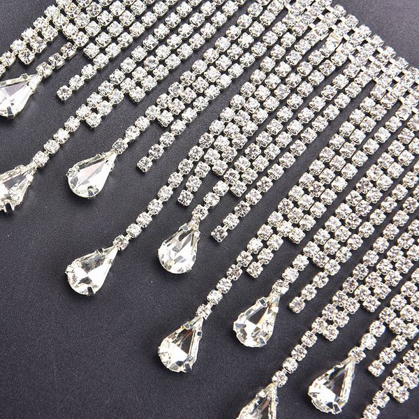 Diamants Lâches Belles Longues Glands Cristal Argent Diamant Chaîne Robe De Mariée Collier Vêtement Diy Décoration Couture Costume Applique Garnitures 230808