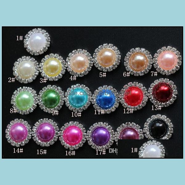 Joyería de diamantes sueltos 16 mm Botones de perlas de cristal con parte posterior plana 50 piezas / lote 19 colores Metal Rhinestone Diyl Drop Entrega 2021 Qf5Z7249F