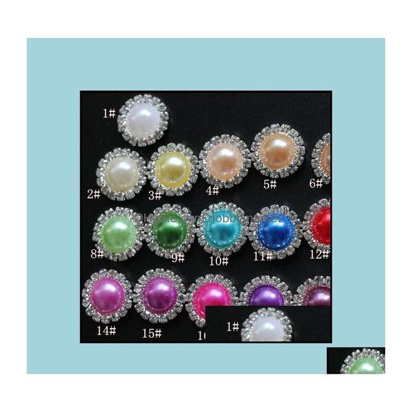 Joyería de diamantes sueltos, botones de perlas de cristal con parte posterior plana de 16Mm, 50 unids/lote, 19 colores, diamantes de imitación de Metal, Diyl Drop Delivery 2021 Qf5Z7 Dhyua