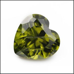 Bijoux en diamants en vrac de haute qualité brillant 100 pièces/sac 8X8 Mm forme de coupe à facettes en forme de coeur 5A perles de zircone cubique vert olive pour bricolage Drop Del