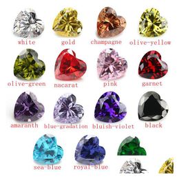 Diamants en vrac Mode en gros 30 pcs / sac 10x10 mm Mix Couleur Coeur Coupe à facettes Forme 5A Perles de zircone cubique pour bijoux DIY Dhmnk