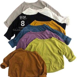 Camiseta holgada de algodón con hombros caídos para niños, camiseta de manga larga para niños y niñas, estilo occidental P5710 G1224