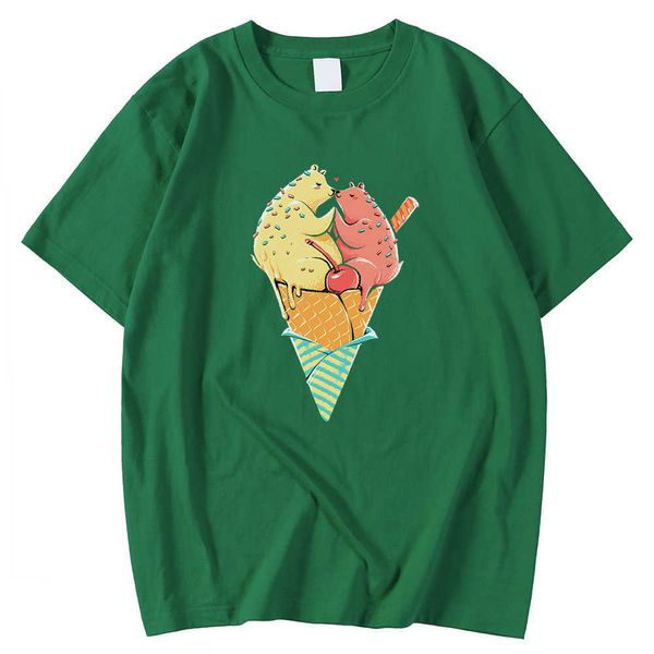 Lâche Mode Hommes T-shirts Surdimensionné Crewneck T-shirts Me Melting Ice Cream Imprimer Vêtements À Manches Courtes T-shirts Occasionnels Chemise Hommes Y0809