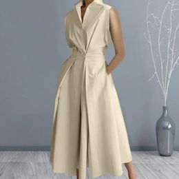 Robe coupe ample élégante Aline Midi avec bouton de revers détail taille haute pour les déplacements formels Style grande balançoire femmes 240321