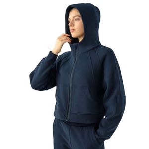 LU-16 Sweat à capuche zippé coupe ample avec poche kangourou à manches longues en polaire avec trou pour le pouce pour femme, haut de yoga, gym, hiver