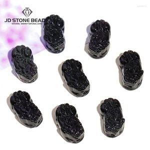 Gemystones en vrac 1 pc pierre naturelle Black Obsidian pixiu Perle sculptée à travers le trou de richesse chanceuse Pendants pour les bijoux faisant un collier de bricolage