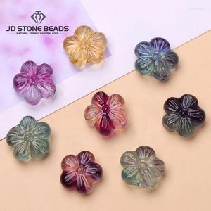 Pierres précieuses en vrac 10 pcs/lot fluorite naturelle cinq pétales de fleurs perles sculptées pendentif breloques pour la fabrication de bijoux bricolage collier bracelet