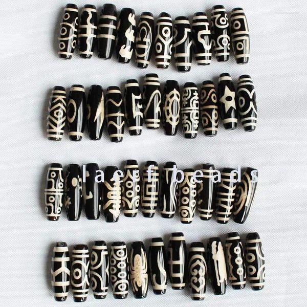 Pierres précieuses en vrac 10x30mm, perles noires du Tibet, pierre d'agate DZI ovale, pendentif DIY, 1 pièces
