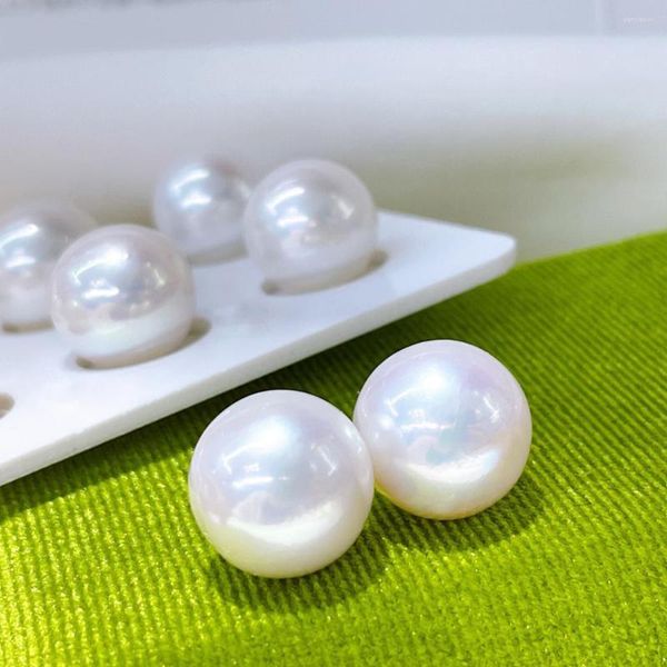 Piedras preciosas sueltas, par de perlas de agua dulce de 11-12mm, perlas naturales redondas perfectas, blanco frío, rosa para pendientes grandes, fabricación DIY