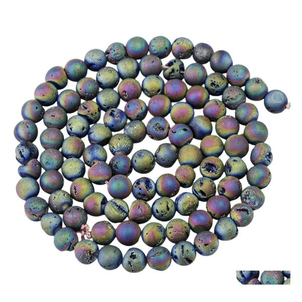 Pierres précieuses en vrac 12 mm arc-en-ciel rond Druzy Agate perles 8 mm Dursy pierre précieuse organique énergie sphérique pierre puissance de guérison pour bijoux soutien-gorge Dhs7L