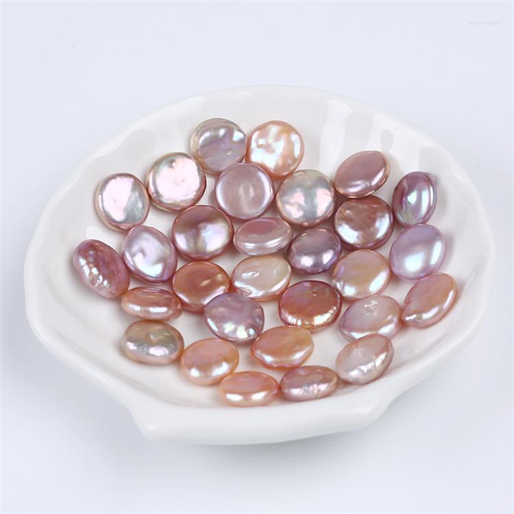 Lose Edelsteine, 13–14 mm, natürliche Münze, flache lila Perlen, Süßwasser für die Schmuckherstellung