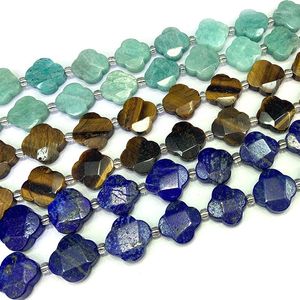 Pierres précieuses en vrac de 16mm, Amazonite naturelle, Lapis Lazuli, perles en œil de Tige, trèfle à quatre feuilles de 15 pouces, bricolage pour la fabrication de bijoux et de colliers