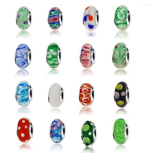 Pierres précieuses en vrac 17 styles véritable argent sterling 925 effervescence perles de verre de Murano adaptées aux bracelets à breloques européens originaux fabrication de bijoux bricolage