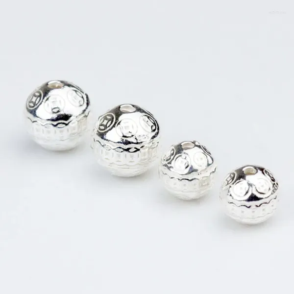 Pierres précieuses en vrac 1 pièce/lot en argent Sterling 925, pièces de monnaie anciennes, perles rondes 8mm 10mm, boule d'espacement faite à la main, résultats de bijoux à faire soi-même